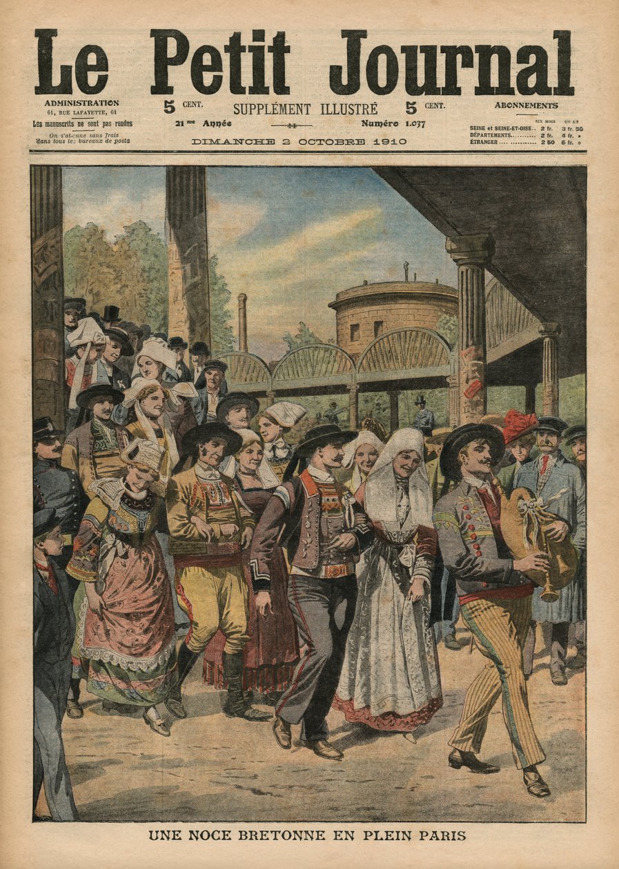 Et bretonsk bryllup lige i Paris, illustration fra Le Petit Journal, supplement illustre, 2. oktober 1910 af French School