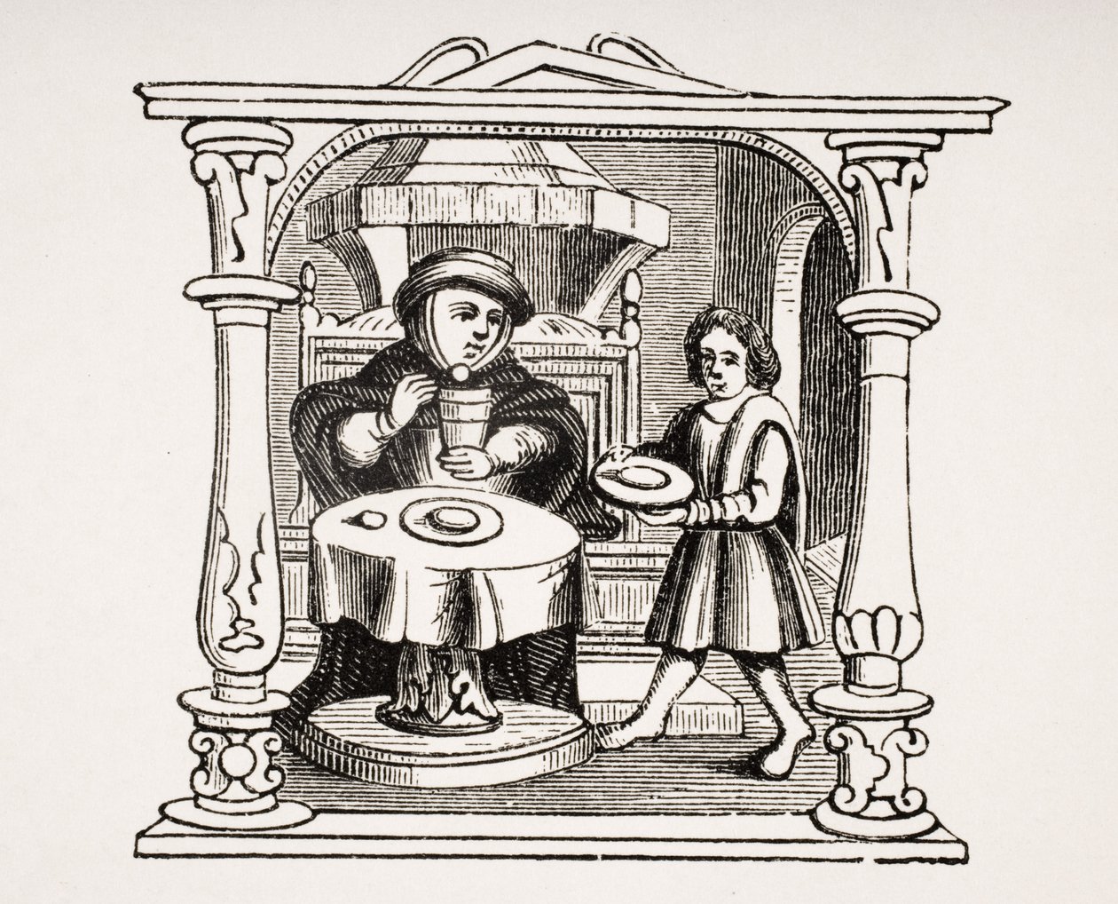 A Burgess Eating his Meal, efter en illustration i et manuskript fra det 16. århundrede, fra Le Moyen Age et La Renaissance af Paul Lacroix (1806-84) udgivet 1847 af French School