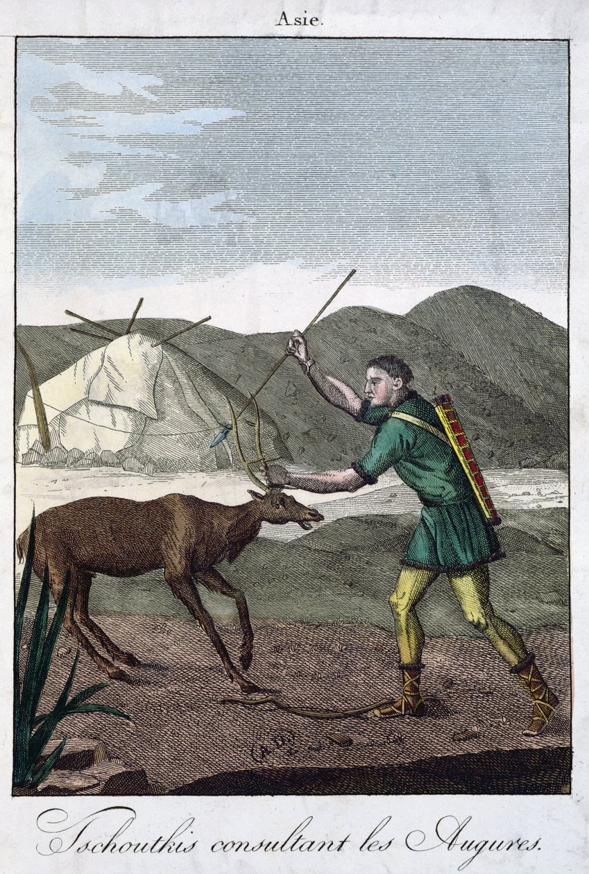 En Chukchi-shaman, der konsulterer oraklet, 1811 af French School