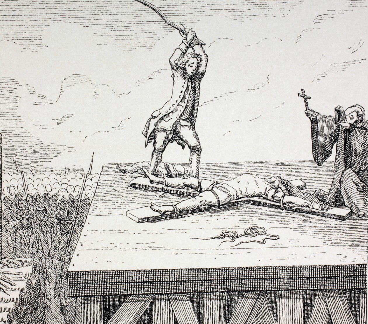 En kriminel dømt til døden bliver knust på et Andreaskors i 18th Century Frace, 1875 af French School