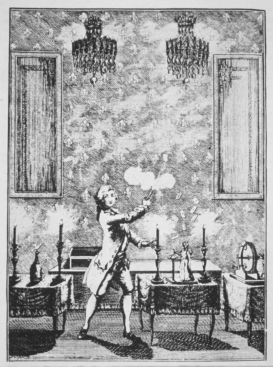 A Demonstration of Conjuring fra La magie Blanche devoilee af Decremps, 1659, illustreret i en History of Magic, udgivet sent i det 19. århundrede af French School