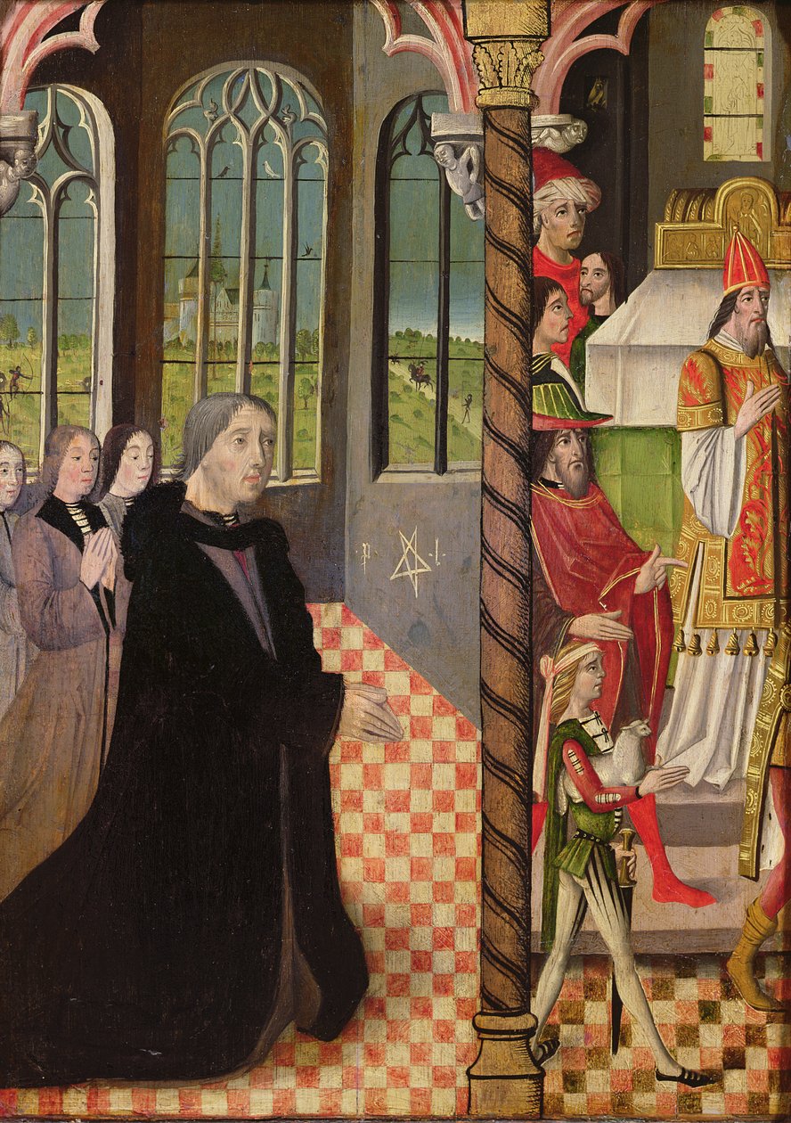 En donor med sine tre døtre og ofringen af Joachim, 1485-95 af French School