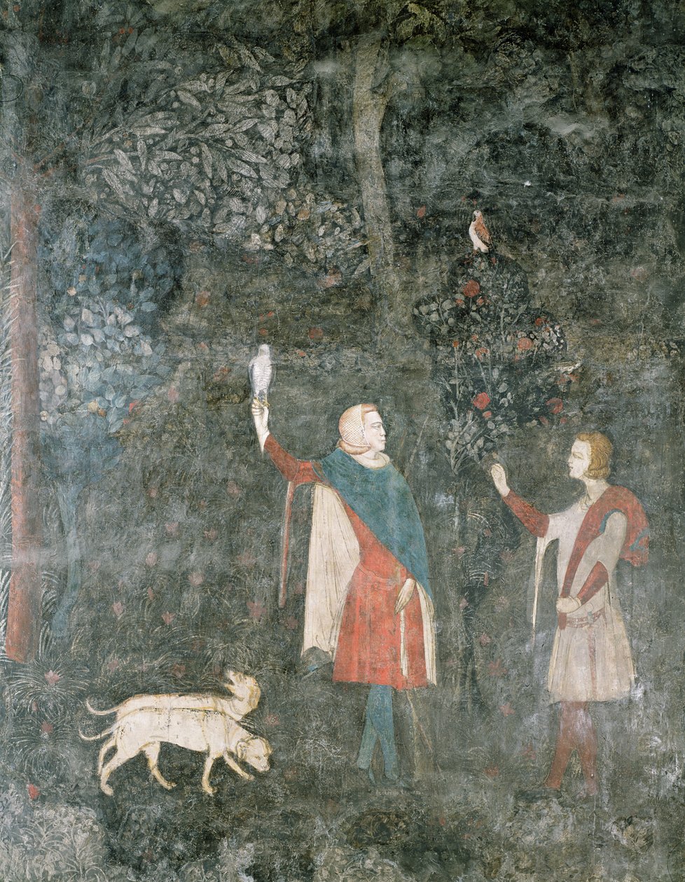 A Gentleman Hawking, fra Stag Room, 1343 af French School