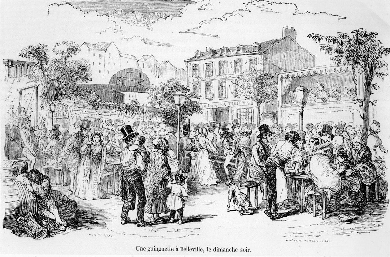 En guinguette i Belleville søndag aften, fra Tableau de Paris af Edmond Auguste Texier, Paris, 1852 af French School
