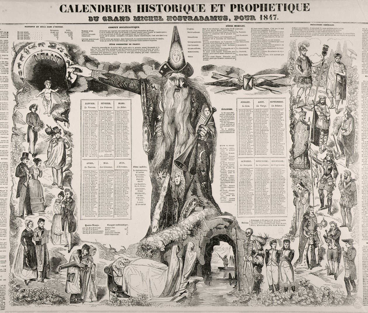 En historisk og profetisk kalender af Michel Nostradame (Nostradamus) (1503-66) 1847 af French School