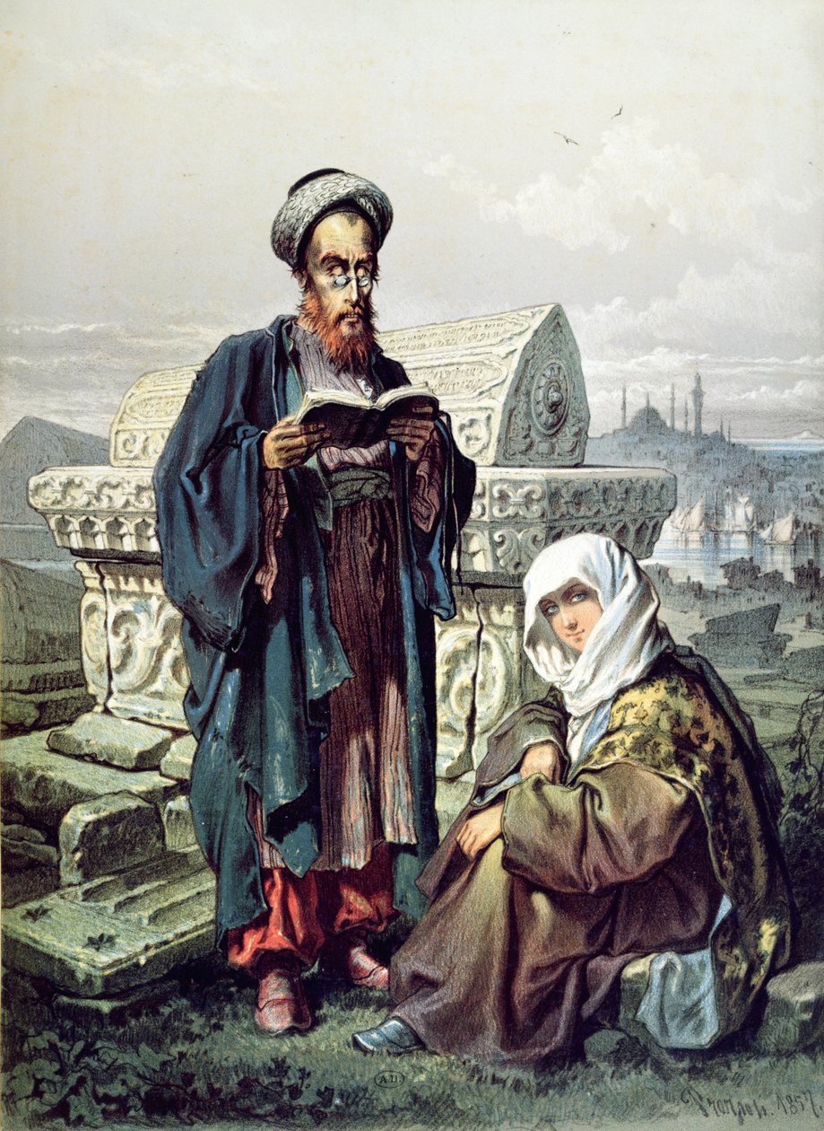 Et jødisk par på en kirkegård i Konstantinopel, 1857 af French School