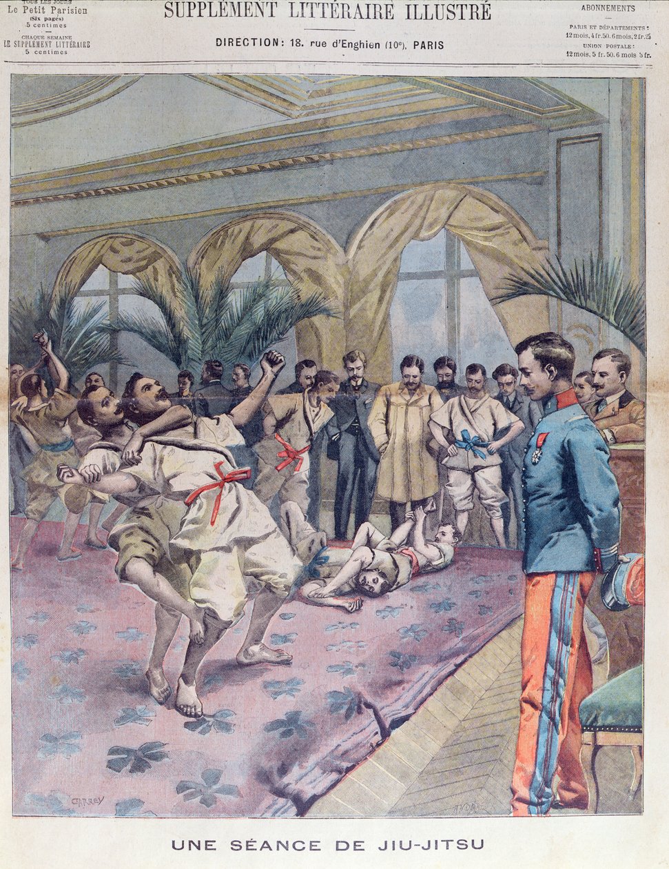 En Jiu-Jitsu Session i Frankrig, illustration fra Le Petit Parisien, 1905 af French School