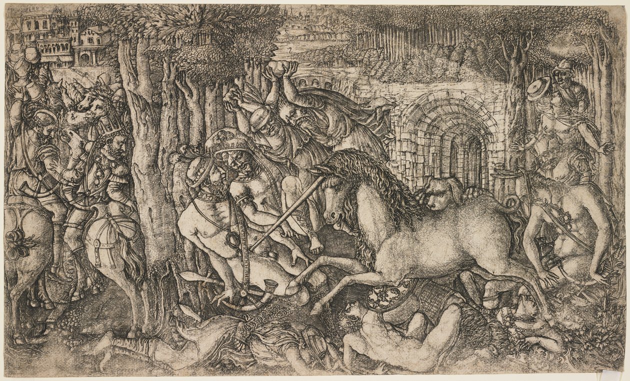 En konge forfulgt af en enhjørning, ca. 1547 af French School