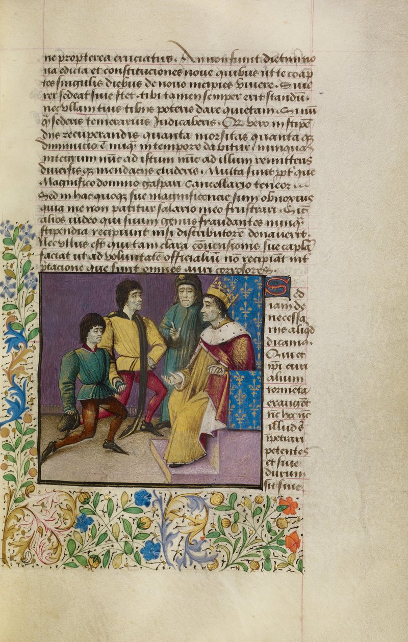 En konge ved hoffet, ca.1460-70 (tempera, bladguld, maling og blæk på pergament) af French School