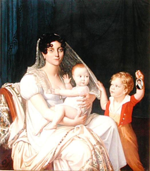 En mor og hendes børn, ca. 1808 (olie på lærred) af French School