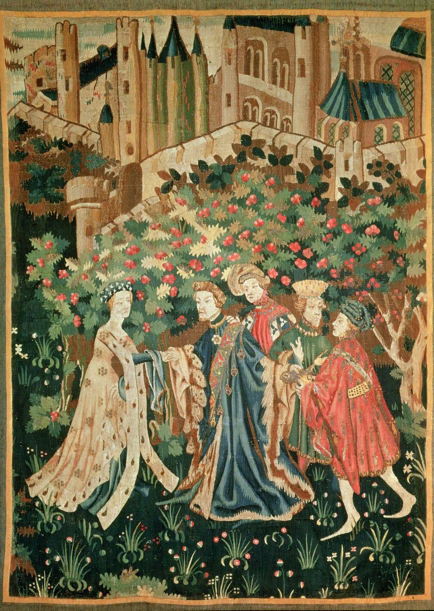 En Adelsmand, der hilser en Dame med sine Tjenere, Arras af French School
