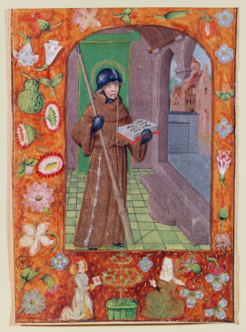 En side fra et manuskript, Warrior Monk af French School