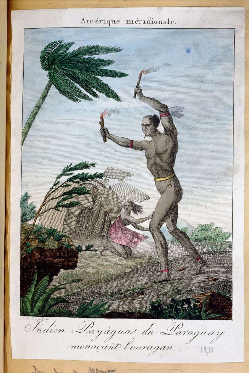 En indisk shaman fra Payaguas, der forsøger at afvise en orkan, Paraguay, 1811 af French School