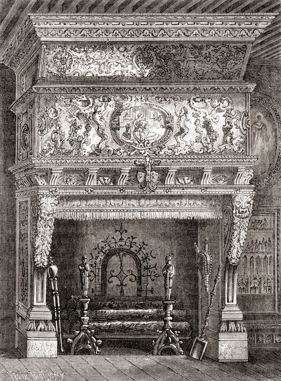 En renæssancepejs i Cluny-museet, Paris, Frankrig, fra 