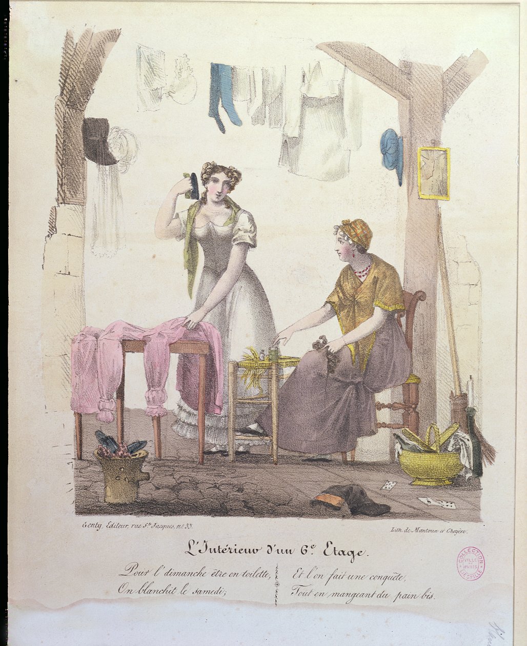 Et værelse på sjette etage, graveret af Montoux og Cheyere, 1830 af French School