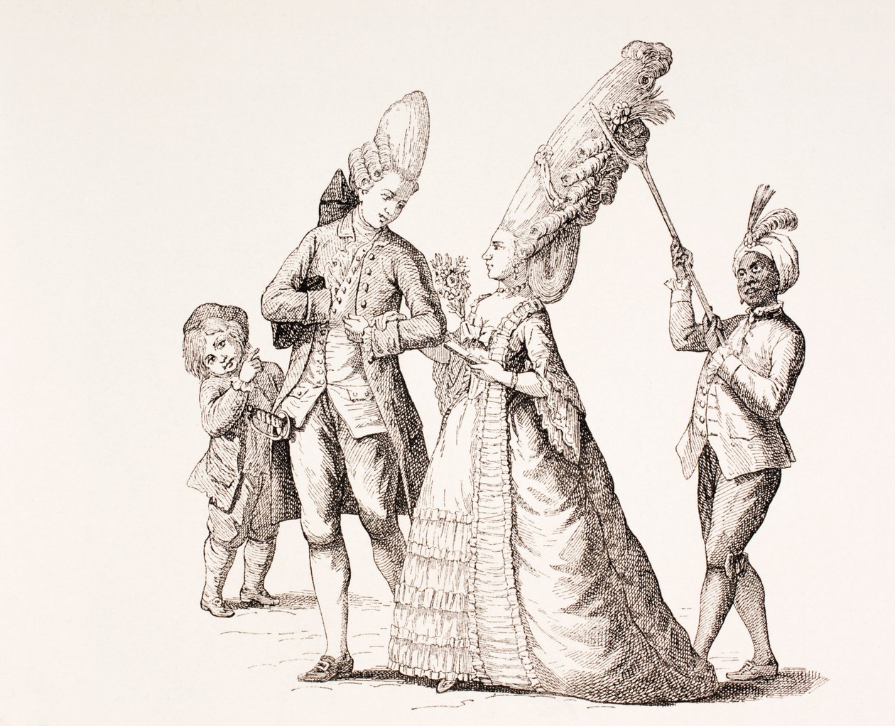 En satire over kvinders ekstreme frisurer i det 18. århundredes Paris, 1875 af French School