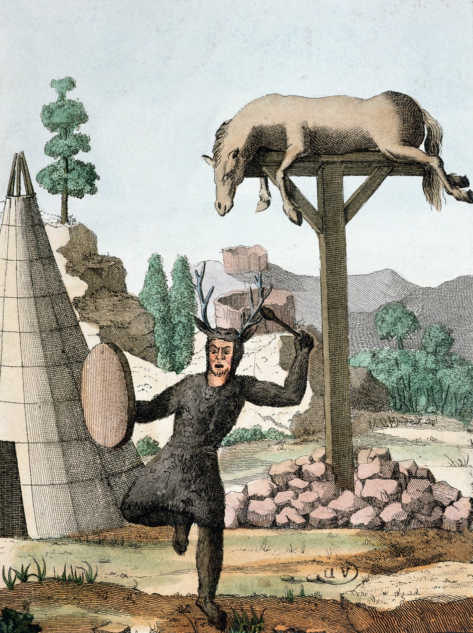 En sibirisk tartar-shaman og gravplads, ca. 1811 af French School