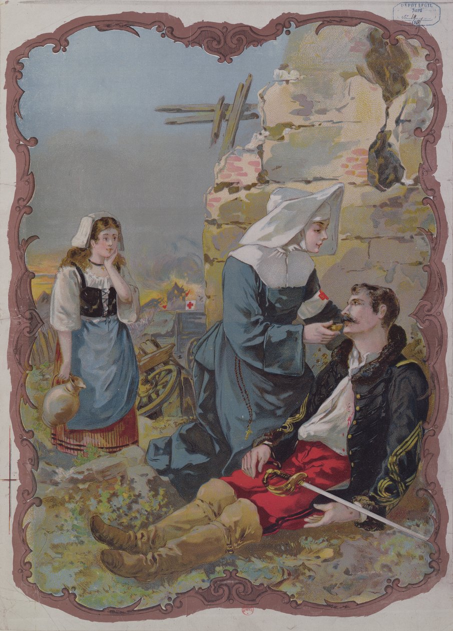 En søster, der hjælper en såret soldat under krigen i 1870, 1895 af French School