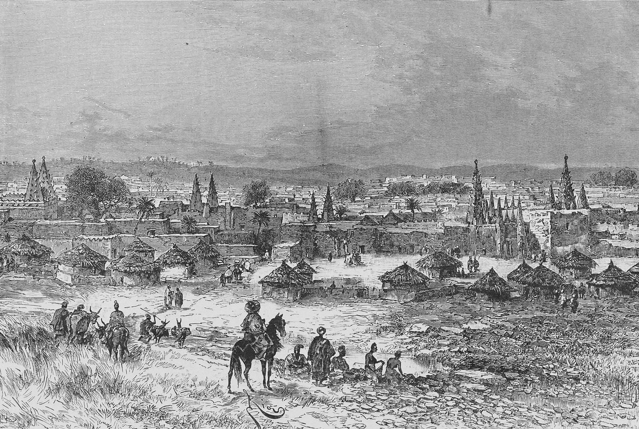 A View of Kong, illustration from "Du Niger au Golfe de Guinee ...", by Louis Gustave Binger, 1892dani af French School