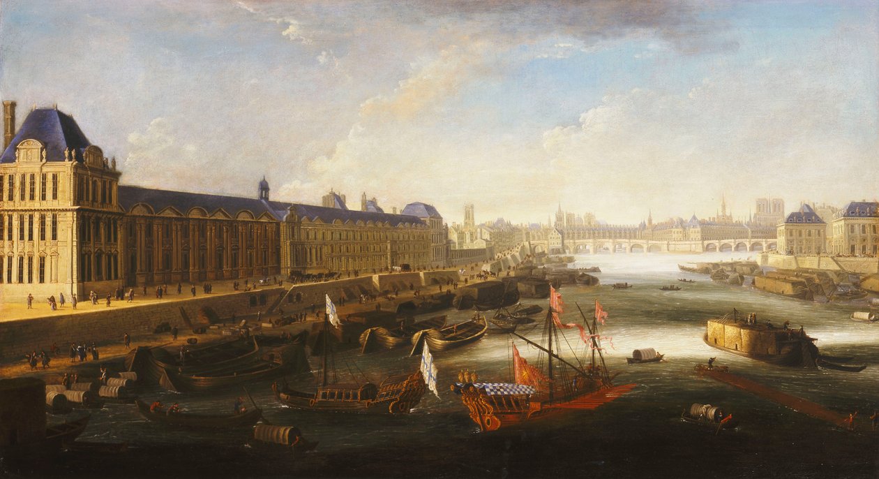 En udsigt over Paris og Seinen, der ser mod øst fra Pont Barbier, c.1668 af French School