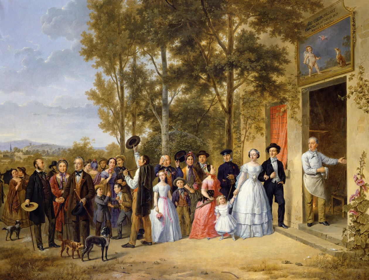 Et bryllup ved Coeur Volant, Louveciennes, ca. 1850 af French School