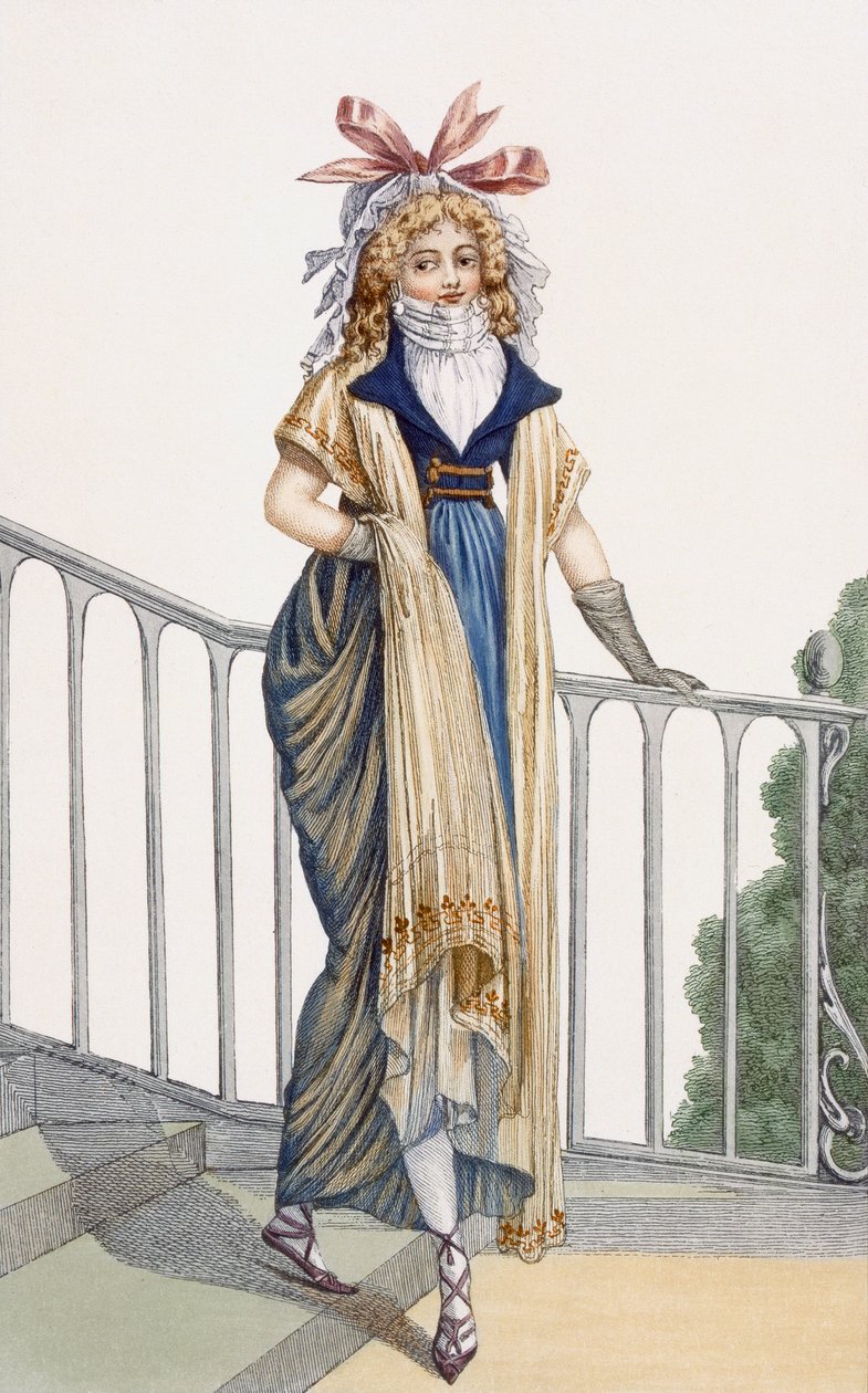 En gåkjole i landlig stil, illustration fra Journal des Dames et des Modes, 1797 af French School