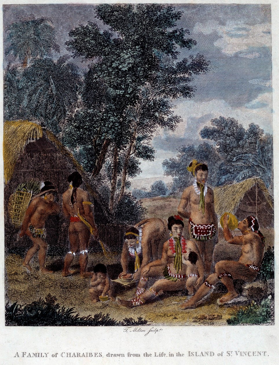 En familie af karibiske indianere fra øen Saint Vincent i Vestindien Stik fra det 19. århundrede Chartres Museum of Fine Arts af French School