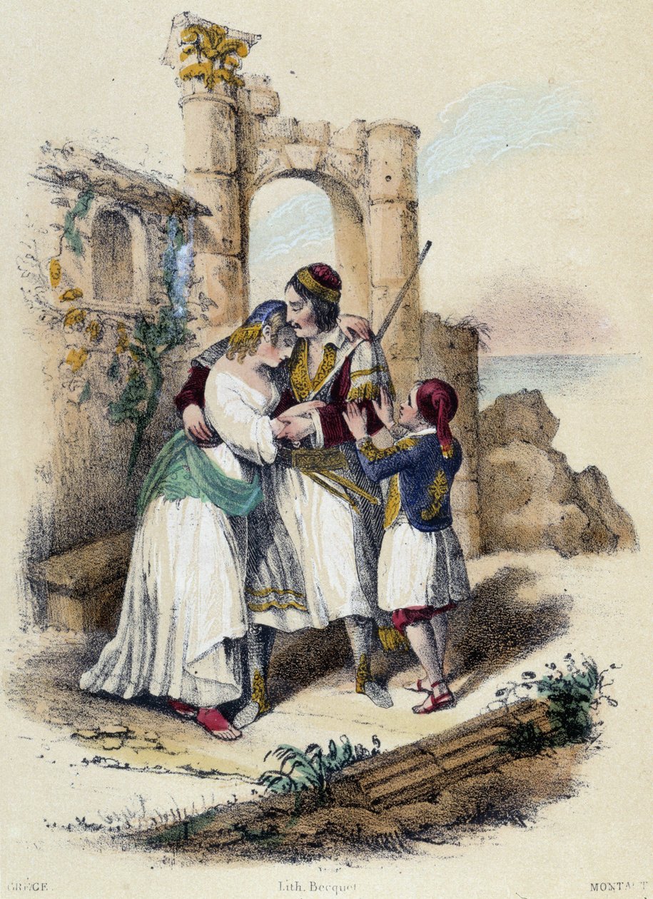 En familie omgivet af ruiner; illustration til Grækenland, -i "De tolv nationer" af M.E. Fouinet af French School