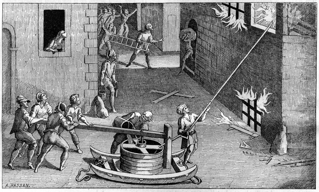 En brandpumpe i begyndelsen af det 17. århundrede, efter Solomon de Caux (Solomon de Caus) af French School