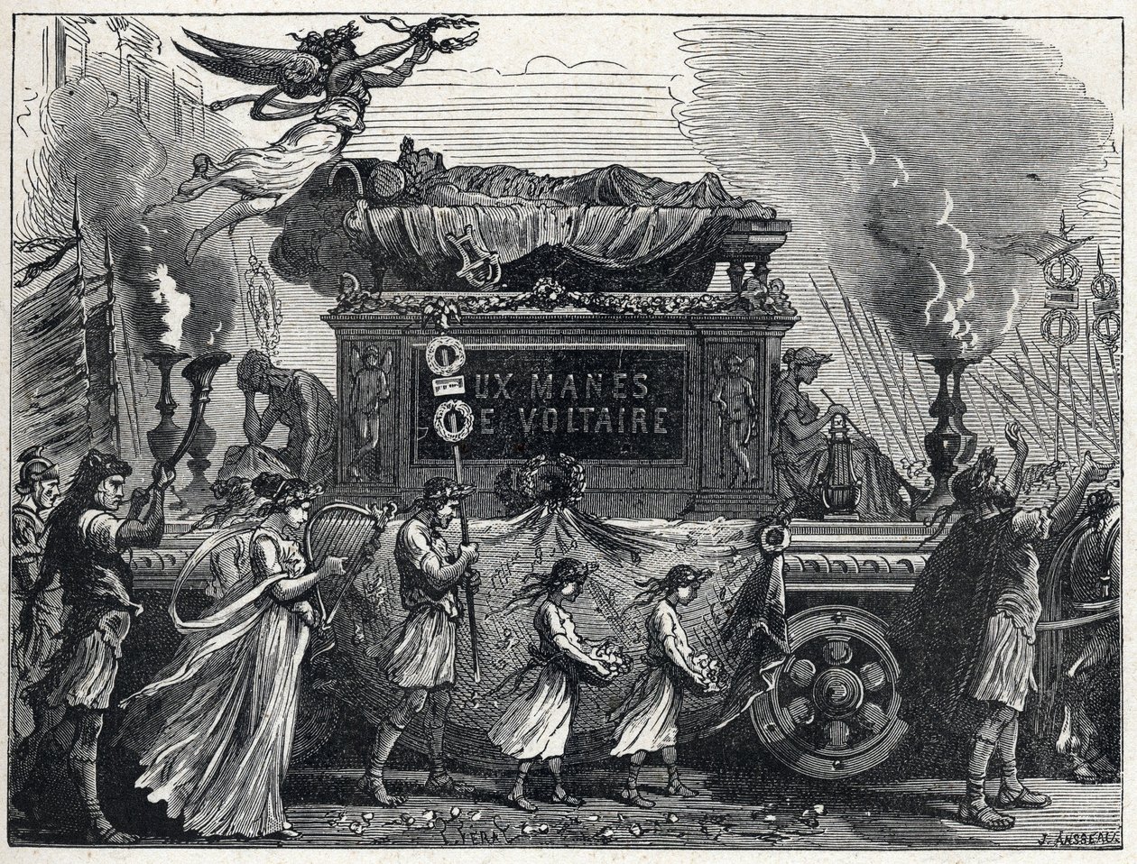 En funebre tank, der bærer Voltaires lig (Francois Marie Arouet af French School