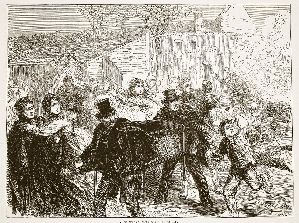 En begravelse under belejringen, marts 1871, illustration fra Cassells historie om krigen mellem Frankrig og Tyskland, 1870-1871 af French School