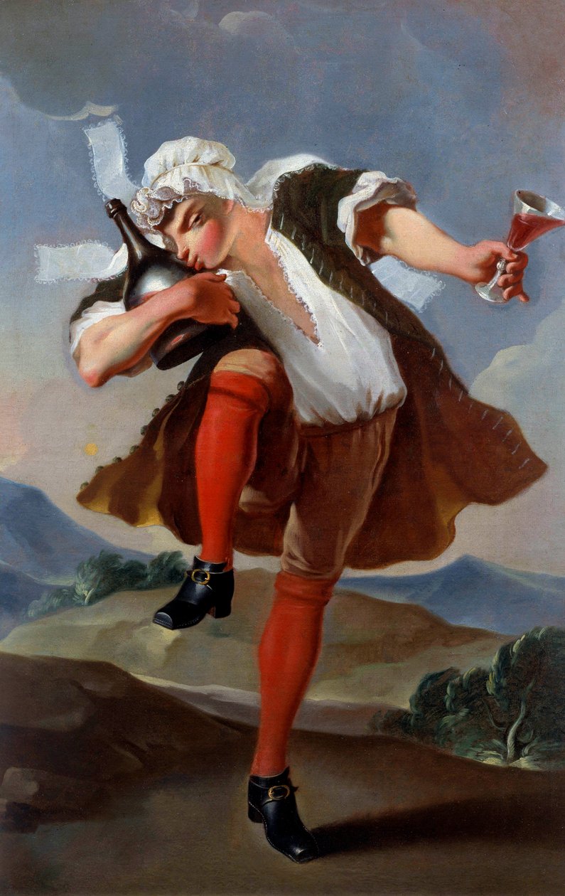 En god flaske vin købmand tegn. Anonymt maleri omkring 1760. Søn. 0,98x0,66 m Paris, Musee Carnavalet - A La Bonne flaske. Skilt af en vinhandler. Anonymt maleri ca. 1760. 0,98 x 0,66 m. Carnavalet Museum, Paris af French School