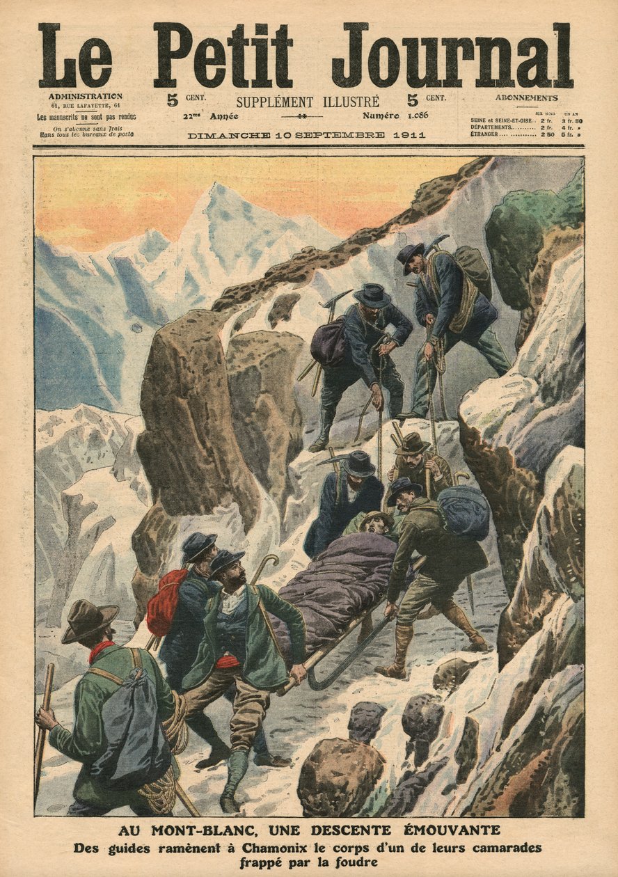 En bevægende nedstigning ned ad Mont Blanc, illustration fra 