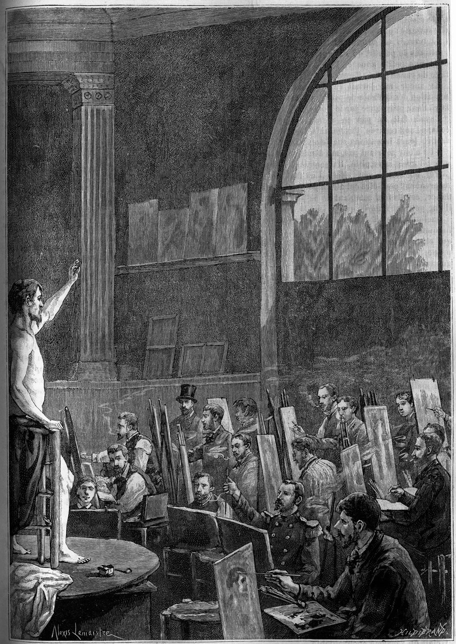 En posesession i et kunstnerværksted i Paris. Indgravering i den berømte dagbog "" La jeunesse"" af French School