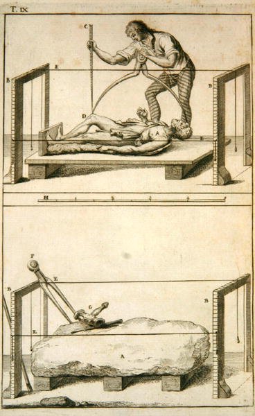 En billedhugger måler en model til en stenblok, fra "Encyclopedie des Sciences et Metiers" af Denis Diderot (1713-84), udgivet omkring 1770 (stik) af French School