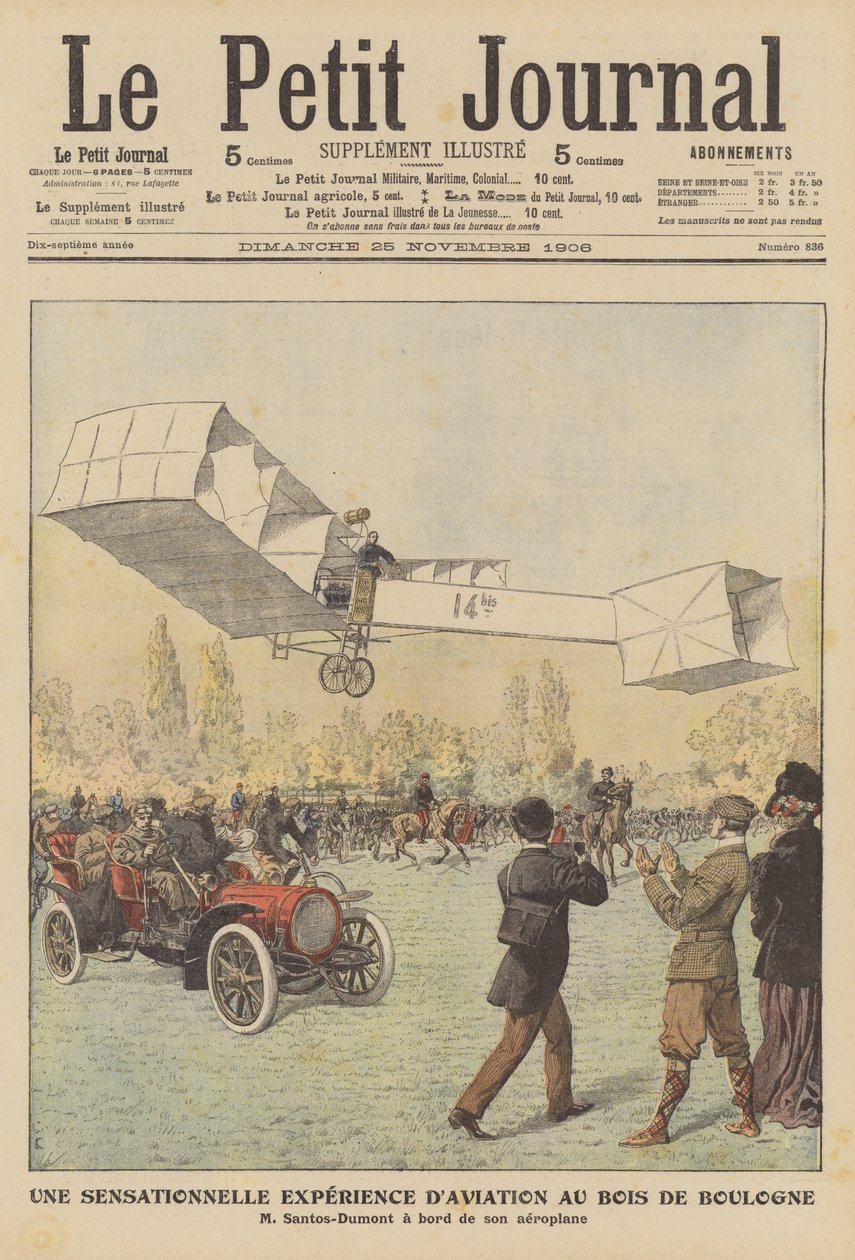 En sensationel flyvetur i Bois de Boulogne, Paris (farvelitografi) af French School