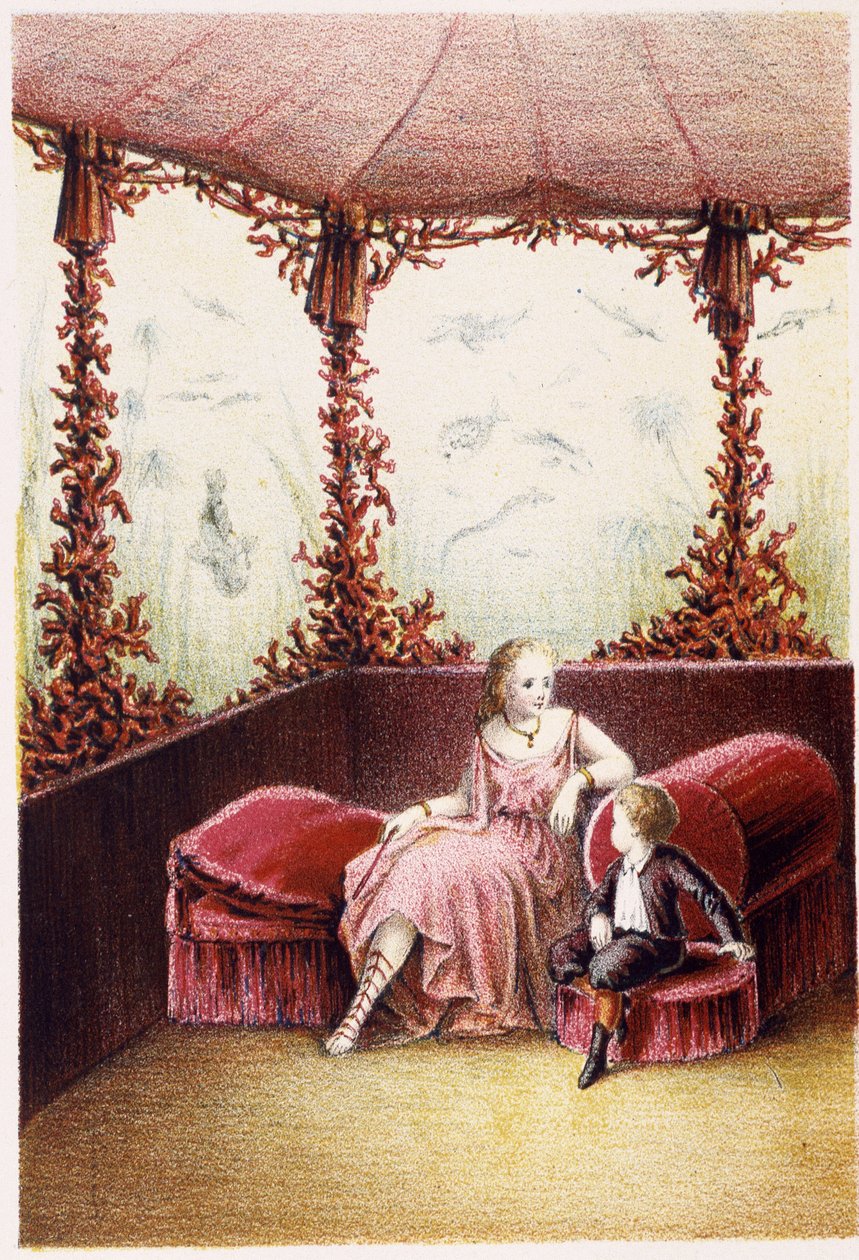 En kvinde taler med en dreng - i "" Rejse til havets bund"" af H. de la Blanchère. Paris, red. Jouvet et Cie, sd. 1880. (dobbelt 02940) af French School