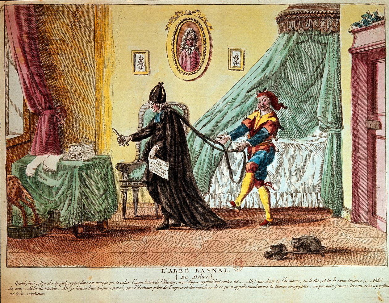 Abbé Raynal i et delirium, ca. 1790 (håndfarvet radering) af French School