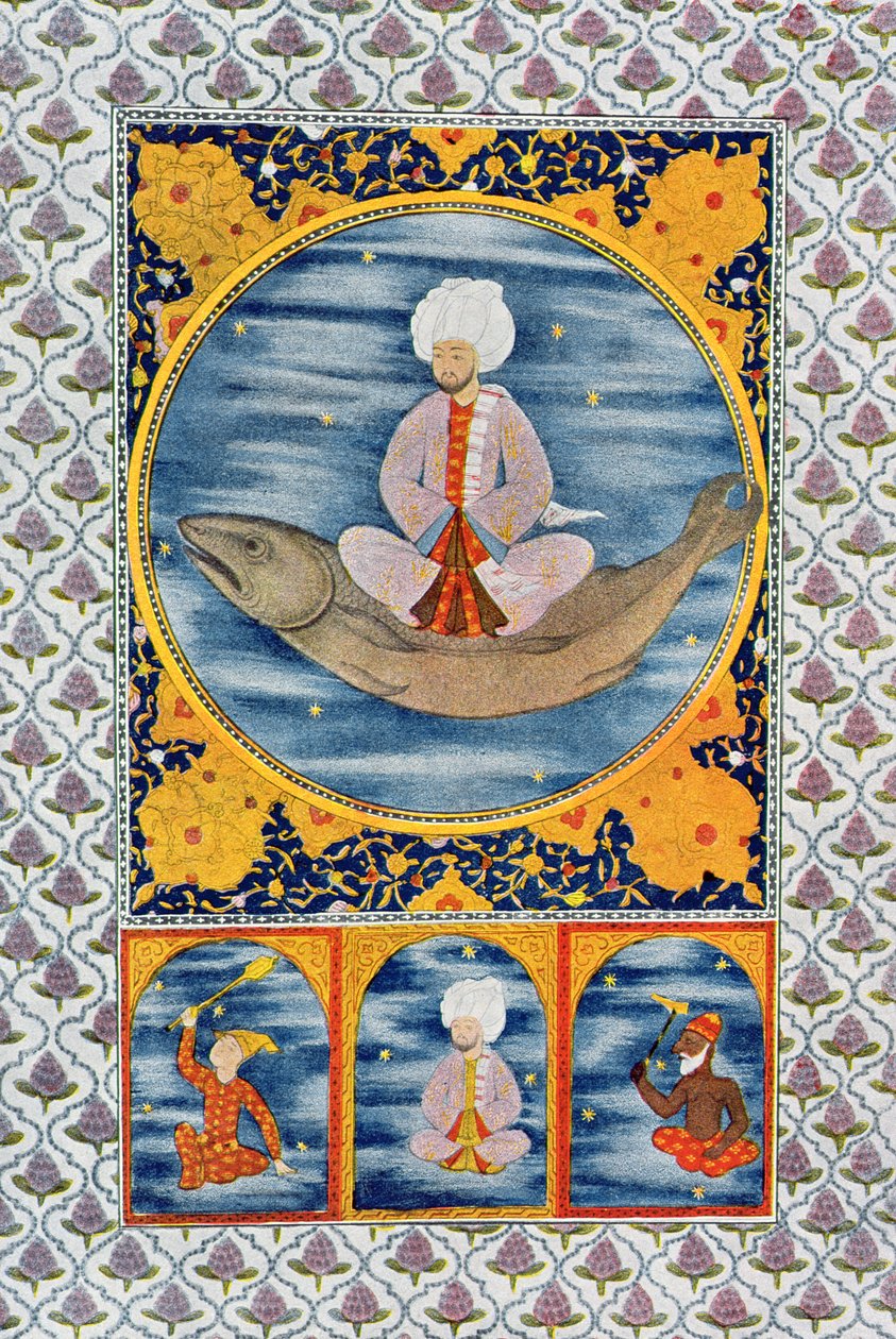Abdallah of the Sea, illustration fra The Arabian Nights, 1895 (farvegravering) af French School