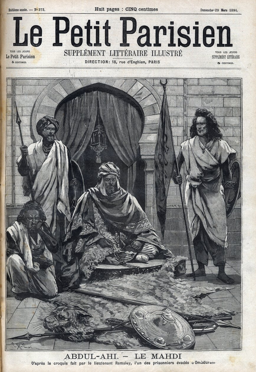 Abdul-Ahi Palace (Abdulahi) i Ombduram ved bredden af Nilen i Mahdi. Gravering i "Le petit Parisien"" af French School