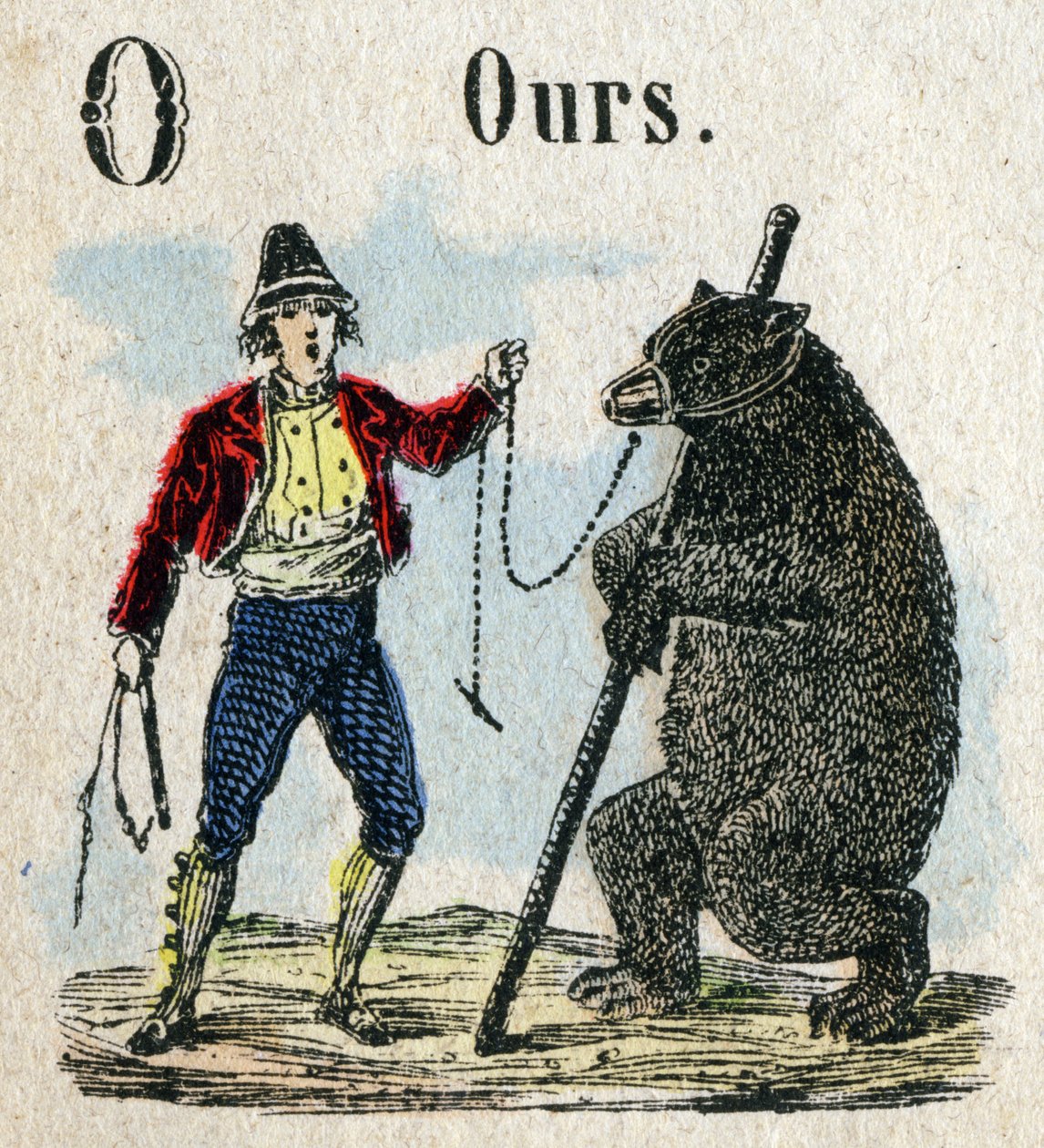 Abecedary. Bogstavet O som et bjørneur. Lille encyklopædisk alfabet, populær serie. Epinal billeddannelse, slutningen af det 19. århundrede af French School