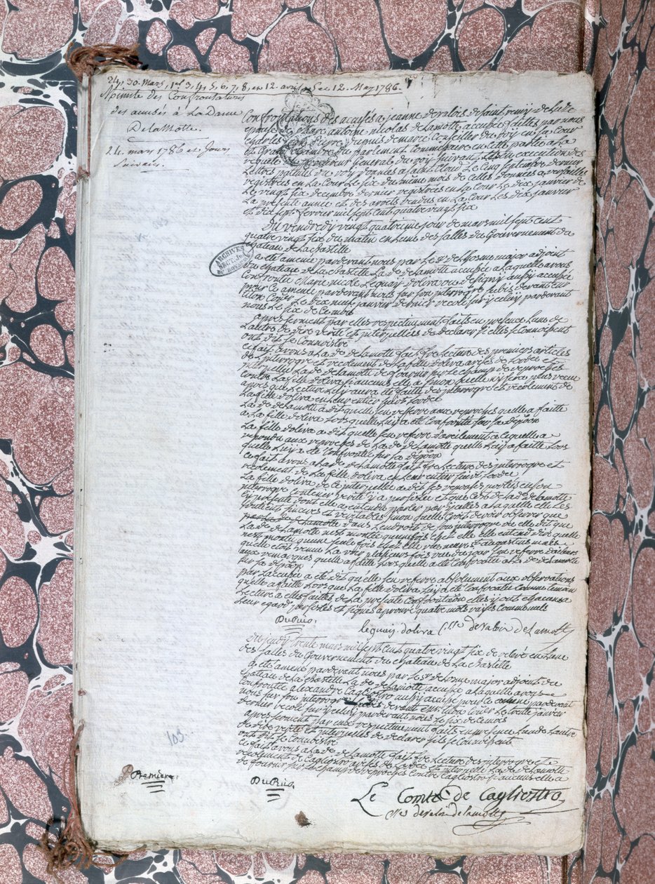 Beretning om konfrontationen mellem Comtesse de la Motte og Cagliostro under retssagen vedrørende Queens-halskæden, 24. maj 1786 af French School