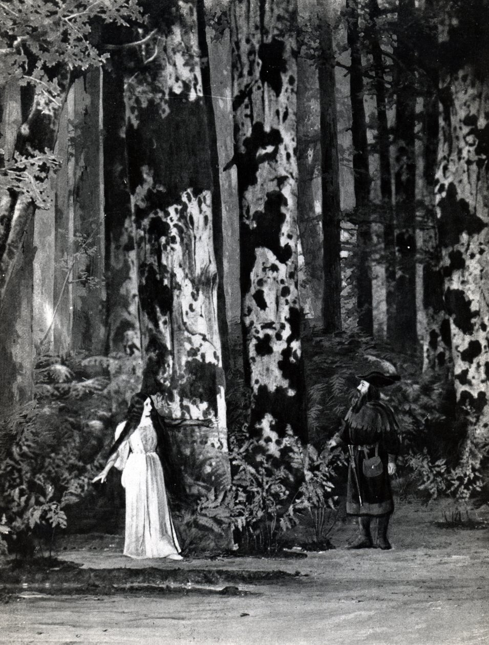 Akt I, Scene 1 af Pelleas et Melisande af Debussy, fra et fotografi af den første produktion i april 1902 af operaen på Opera-Comique i Paris, illustration i Theatre magazine, juni 1902 (li af French School
