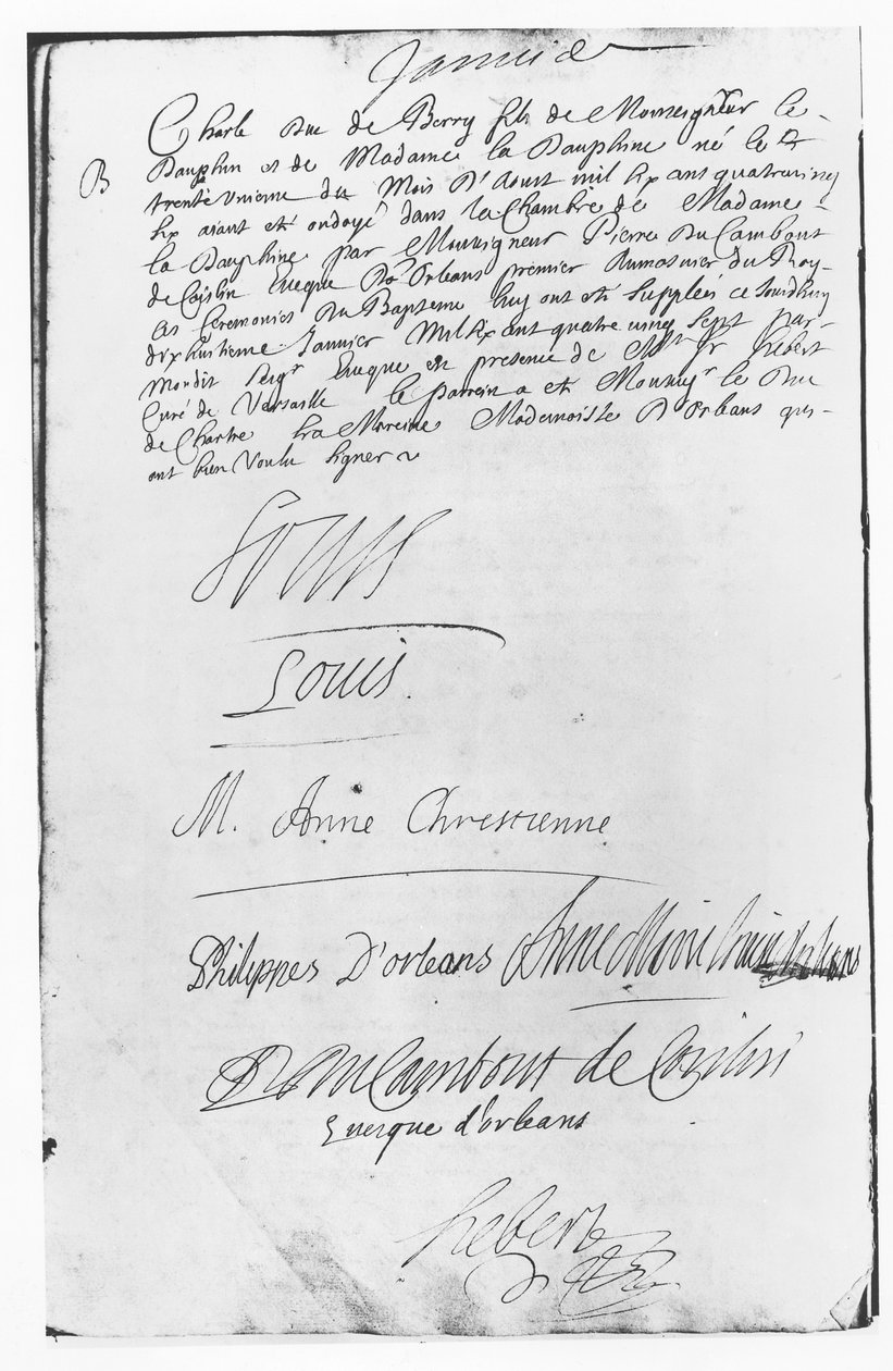 Dåbshandling af Charles, Duc de Berry af French School