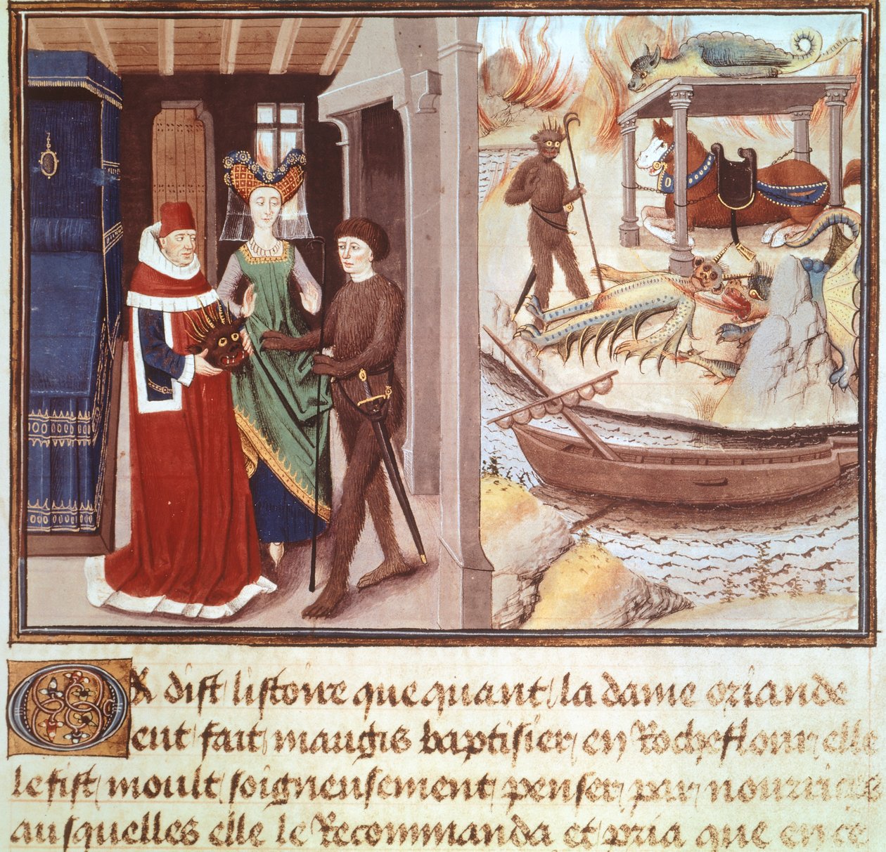 Skuespiller iført et djævlekostume, miniature fra Renaud de Montauban-cyklussen, Frankrig 15. århundrede. af French School