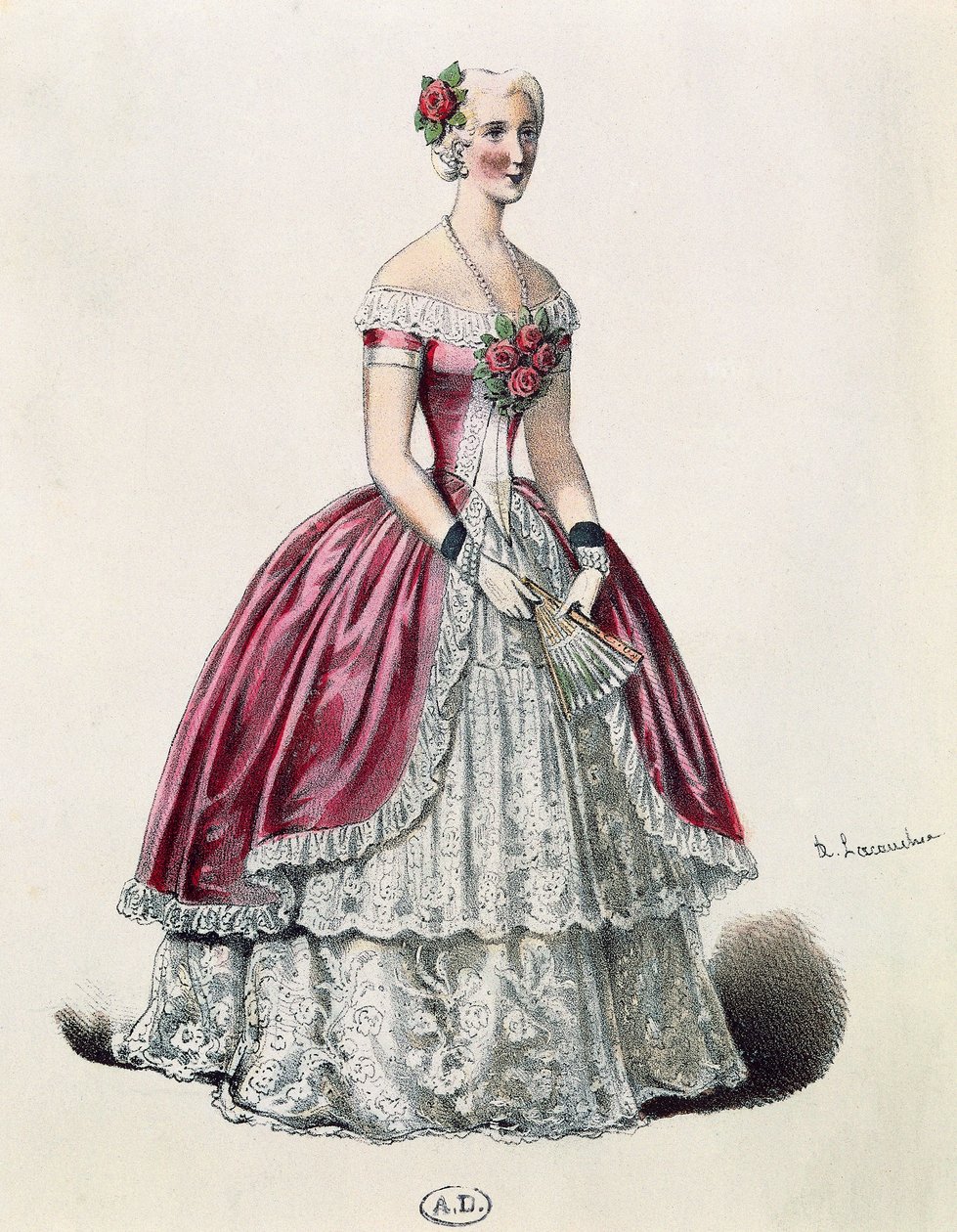 Skuespillerinde Eugenie Doche (1821-1900) i titelrollen i Lady of Camellias, drama af Alexandre Dumas fils (1824-1895), Frankrig af French School