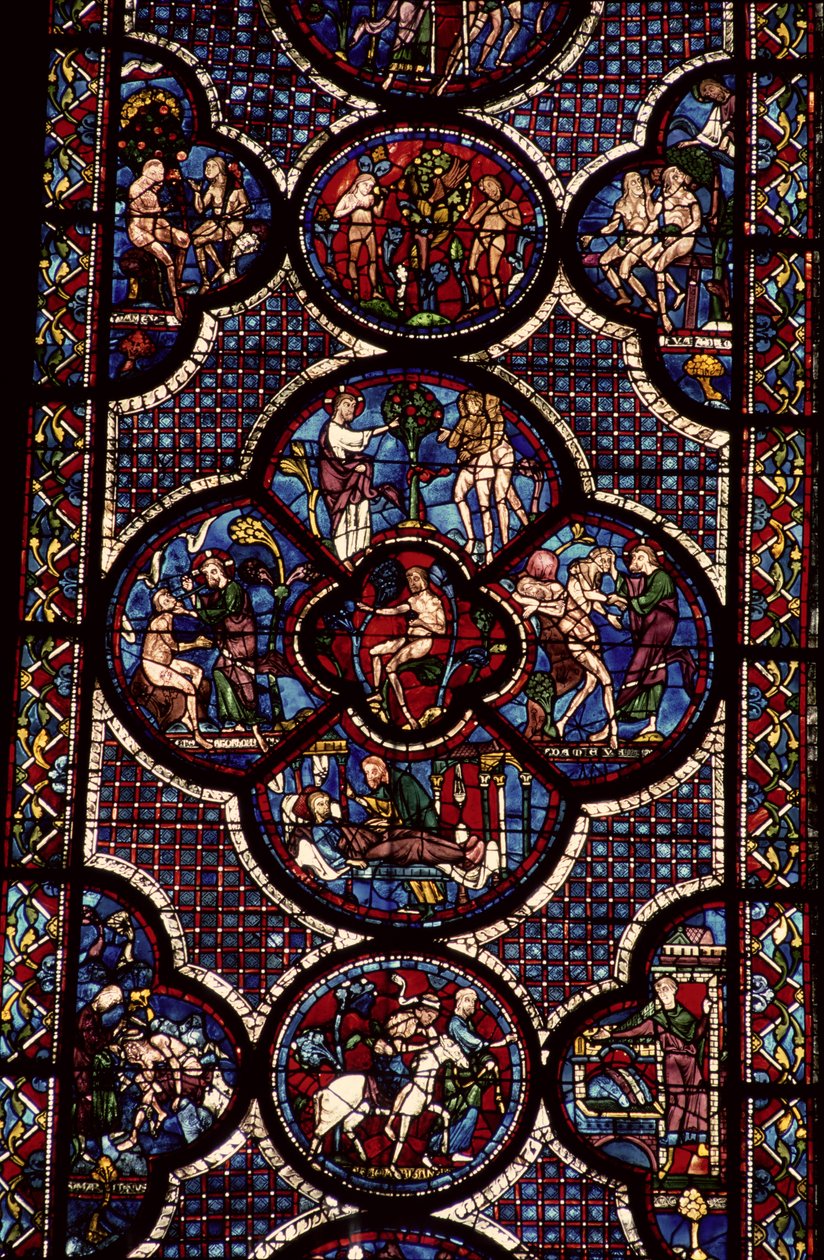 Adam og Eva-vindue, 1200-tallet (for detaljer se 129046) af French School