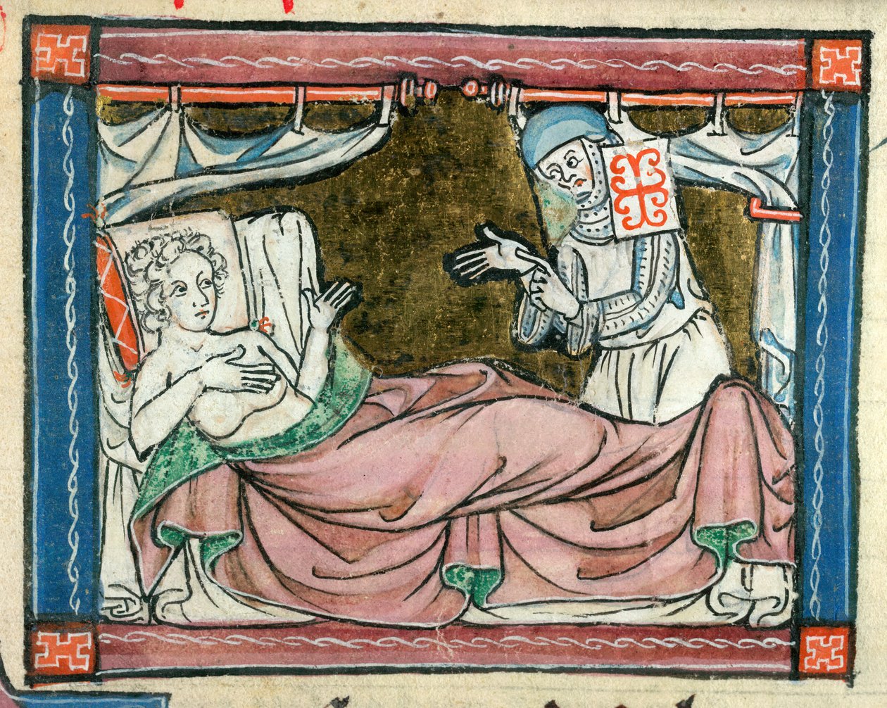 Tilføje. 10293, f.107 En kvinde i sengen ledsaget af en nonne, illustration fra 