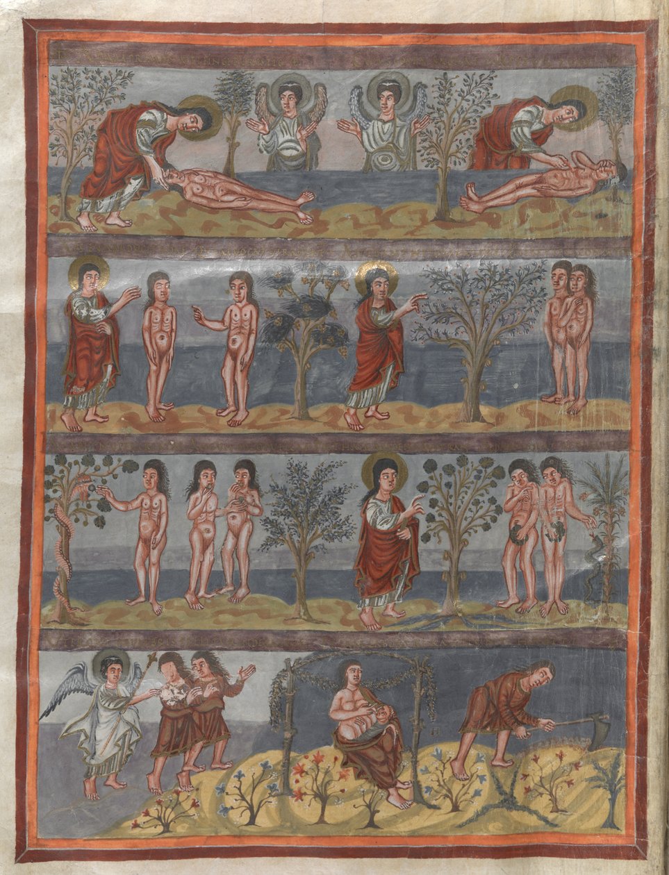 Tilføje. 10546, f.5v Skabelsen af Adam og Eva (vellum) af French School
