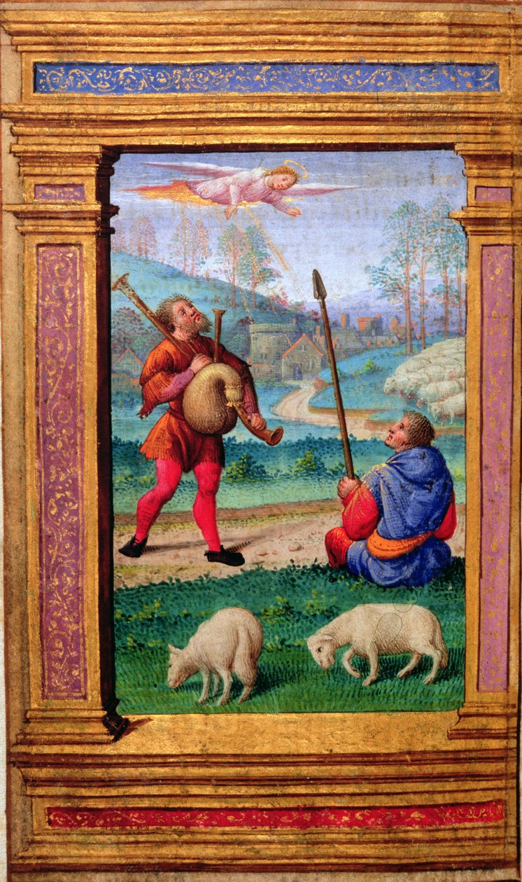 Tilføj 35214 f.57v Bebudelse til hyrderne, fra en timebog, Paris af French School